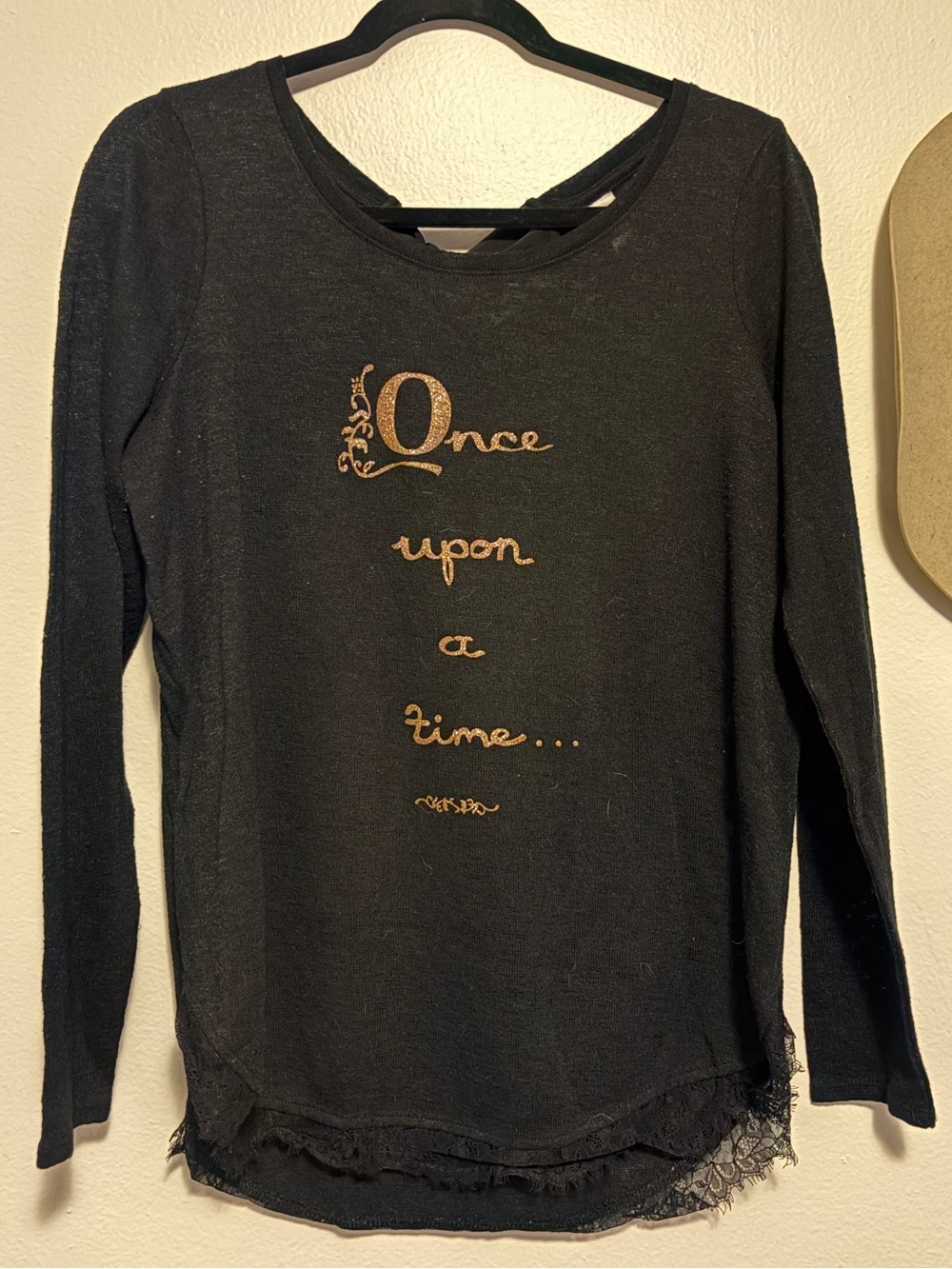 LC Lauren Conrad Black Long-Sleeve "Once Upon a Time" Graphic Top